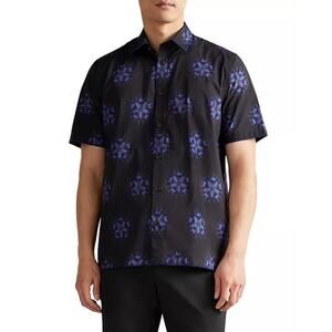 Ted Baker Mens Paden Floral Shirt Medium Black Blue Cotton Modern Designer